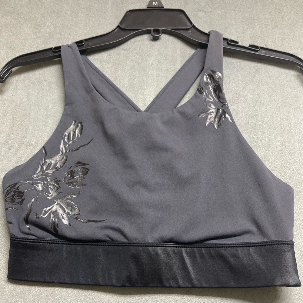 Fabletics Ella High Impact Sports Bra Gray with Black Floral M